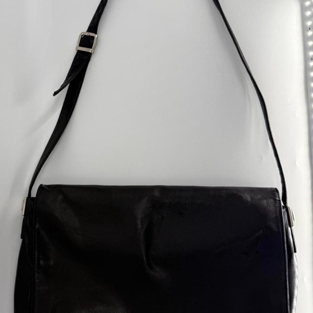 Vintage Hasting & Smith Black Genuine Leather Messenger Crossbody Bag Organizer